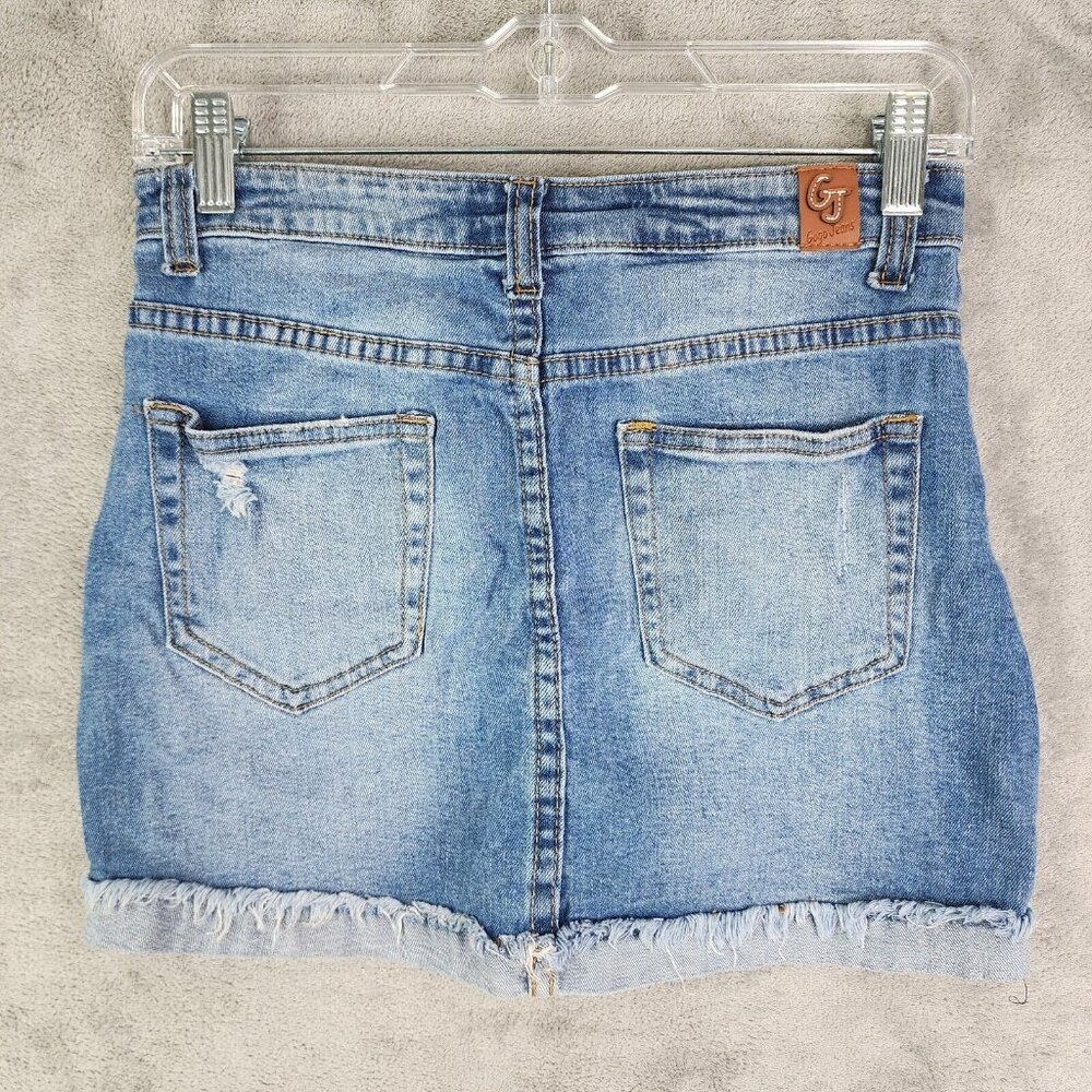 Womens Gogo Jeans Blue Denim Skirt Distressed Cuffed Raw Hem Size 1 - Picture 7 of 12